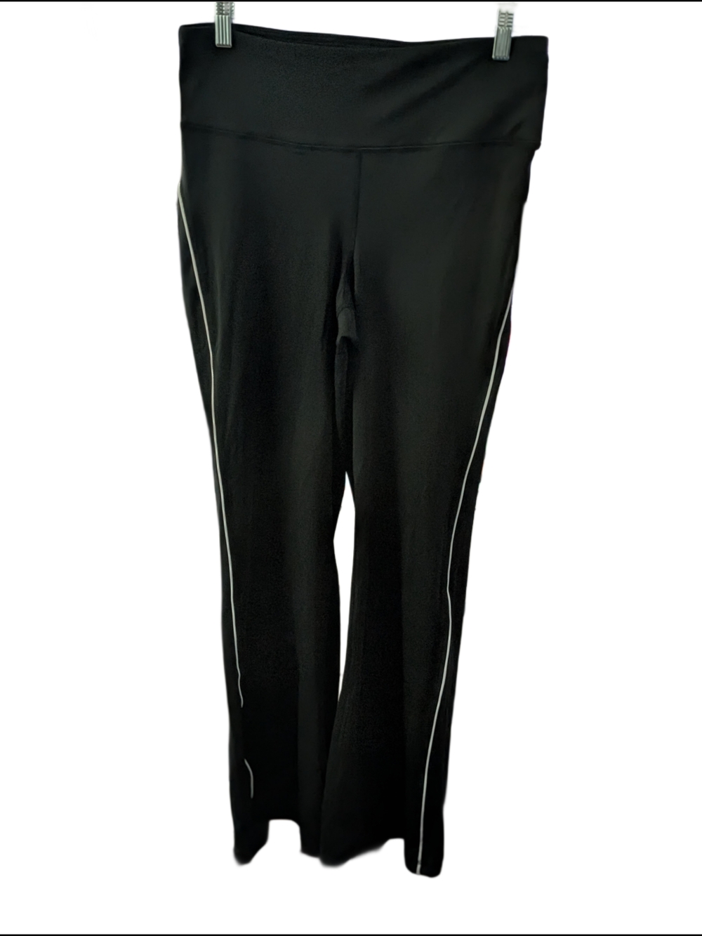 bebe Black Wide-Leg Exercise Yoga Pants with White Side Piping Y2K Style
